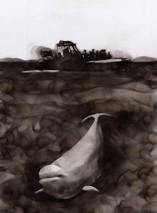 يستخدم الفنان الكندي ستيفن سبازوك دخان الشموع والمشاعل لرسم لوحاته ..  Attachment